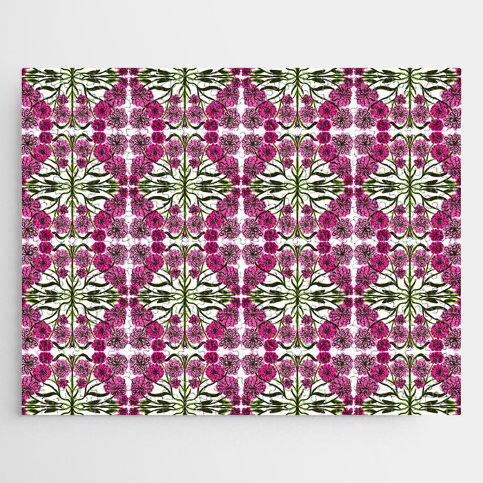 Mid-Century Modern Mums Flowers Pink Pattern Jigsaw Puzzle