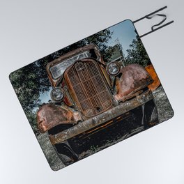 Grill of Rusted Pickup Paris Springs Missouri Route 66 Picnic Blanket