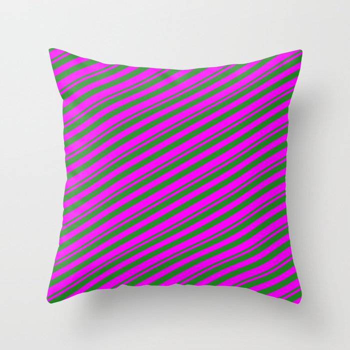 Forest Green and Fuchsia Colored Lined/Striped Pattern Throw Pillow