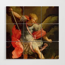 The Archangel Michael defeating Satan by Guido Reni Wood Wall Art