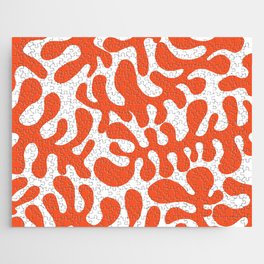 Vibrant orange Matisse cut outs seaweed pattern on white background Jigsaw Puzzle