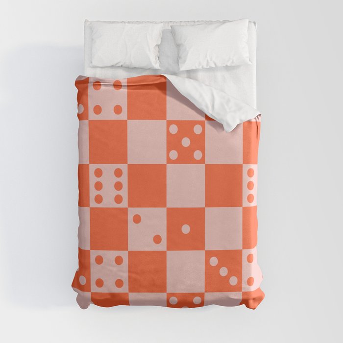 Checkered Dice Pattern (Creamy Pink & Sweet Orange Color Palette) Duvet Cover