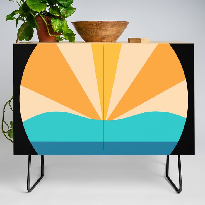 Cover I - Colorful Sunset Retro Abstract Geometric Minimalistic Design Pattern Credenza