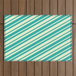[ Thumbnail: Light Yellow & Light Sea Green Colored Lines Pattern Outdoor Rug ]