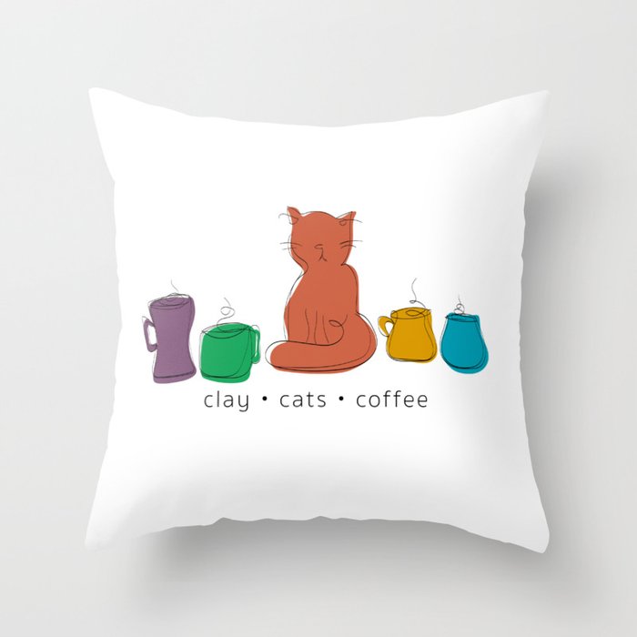 colorful line art clay cats coffee Throw Pillow