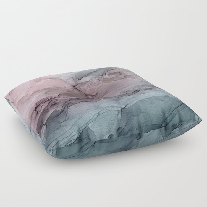 Mauve Blush & Stormy Blue Flow Abstract 1 Floor Pillow