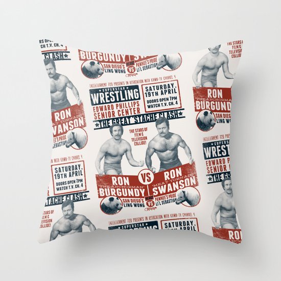 the Great 'Stache Clash (brick & blue variant) Throw Pillow