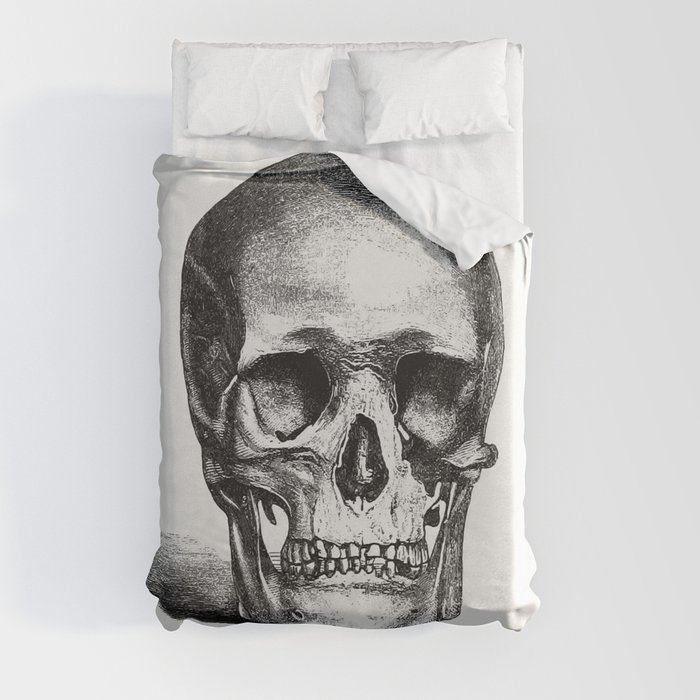 Vintage European Style Skull Engraving from Annals of Winchcombe and Sudeley Duvet Cover