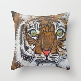 Siberian Tiger Stare Down Face Throw Pillow