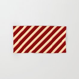[ Thumbnail: Light Coral, Dark Red, and Beige Colored Lines Pattern Hand & Bath Towel ]