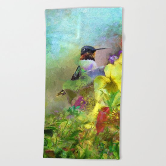 Hummingbird Bouquet Beach Towel
