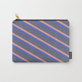 [ Thumbnail: Light Salmon, Royal Blue & Dim Gray Colored Pattern of Stripes Carry-All Pouch ]