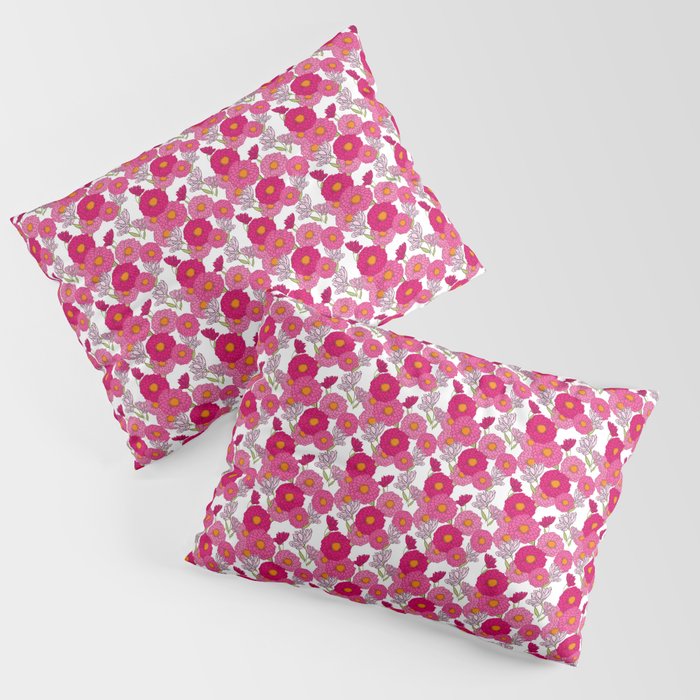 Retro Mid-Century Modern Mums Pink And White Floral Mini Pillow Sham
