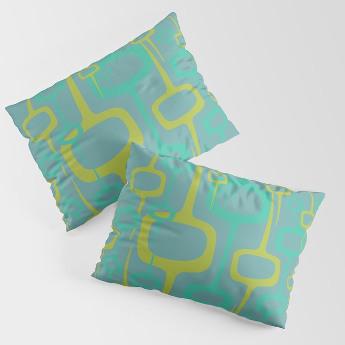 Eclectic Mid Century Modern Abstract Teal Honeycomb Pattern Pillow Sham