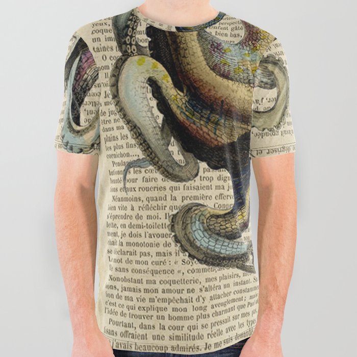 Book Art Octopus Color All Over Graphic Tee