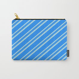 [ Thumbnail: Blue & Powder Blue Colored Lined/Striped Pattern Carry-All Pouch ]