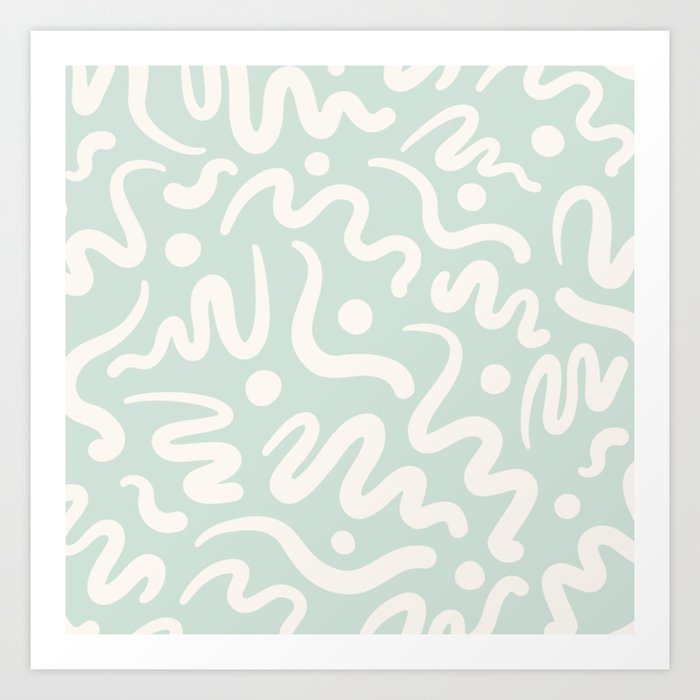 Abstract Organic Shapes Pattern Light Pastel Green Art Print