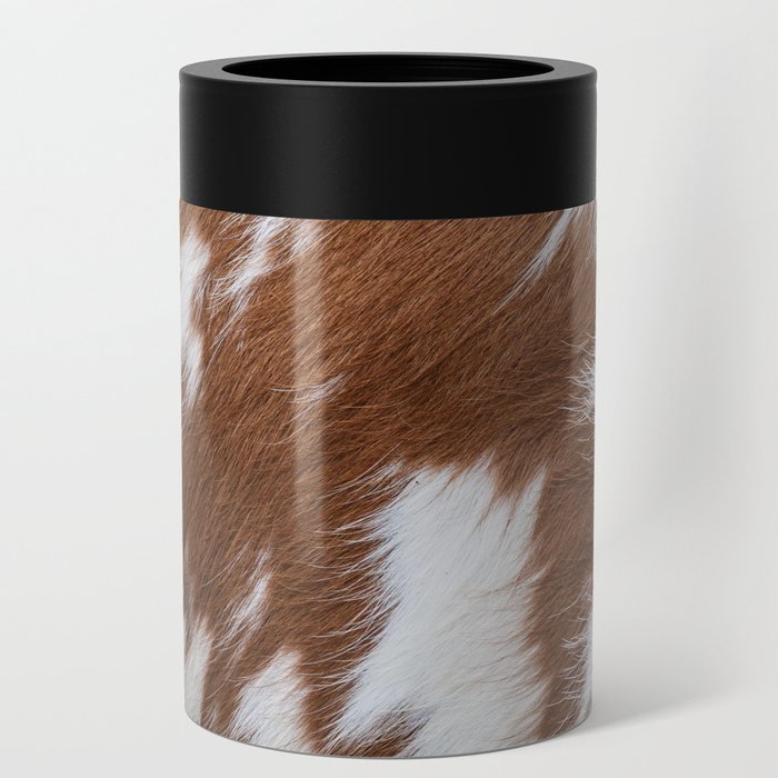 Brown and White Cow Skin Print Pattern Modern, Cowhide Faux Leather Can Cooler