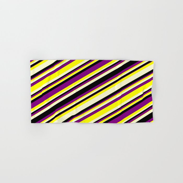 Purple, Yellow, Light Yellow & Black Colored Lines/Stripes Pattern Hand & Bath Towel