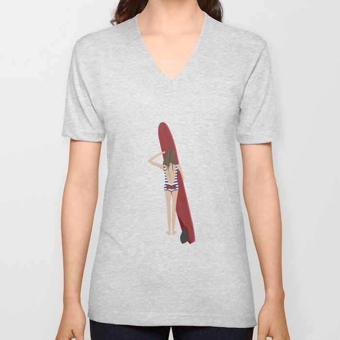Surfer Girl V Neck T Shirt