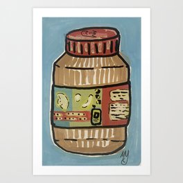 Peanut Butter Jar Art Print | Foodart, Brown, Acrylic, Color, Painting, Blue, Red, Abstract 