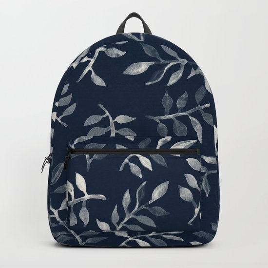 White Leaves on Navy - a hand painted pattern Backpack