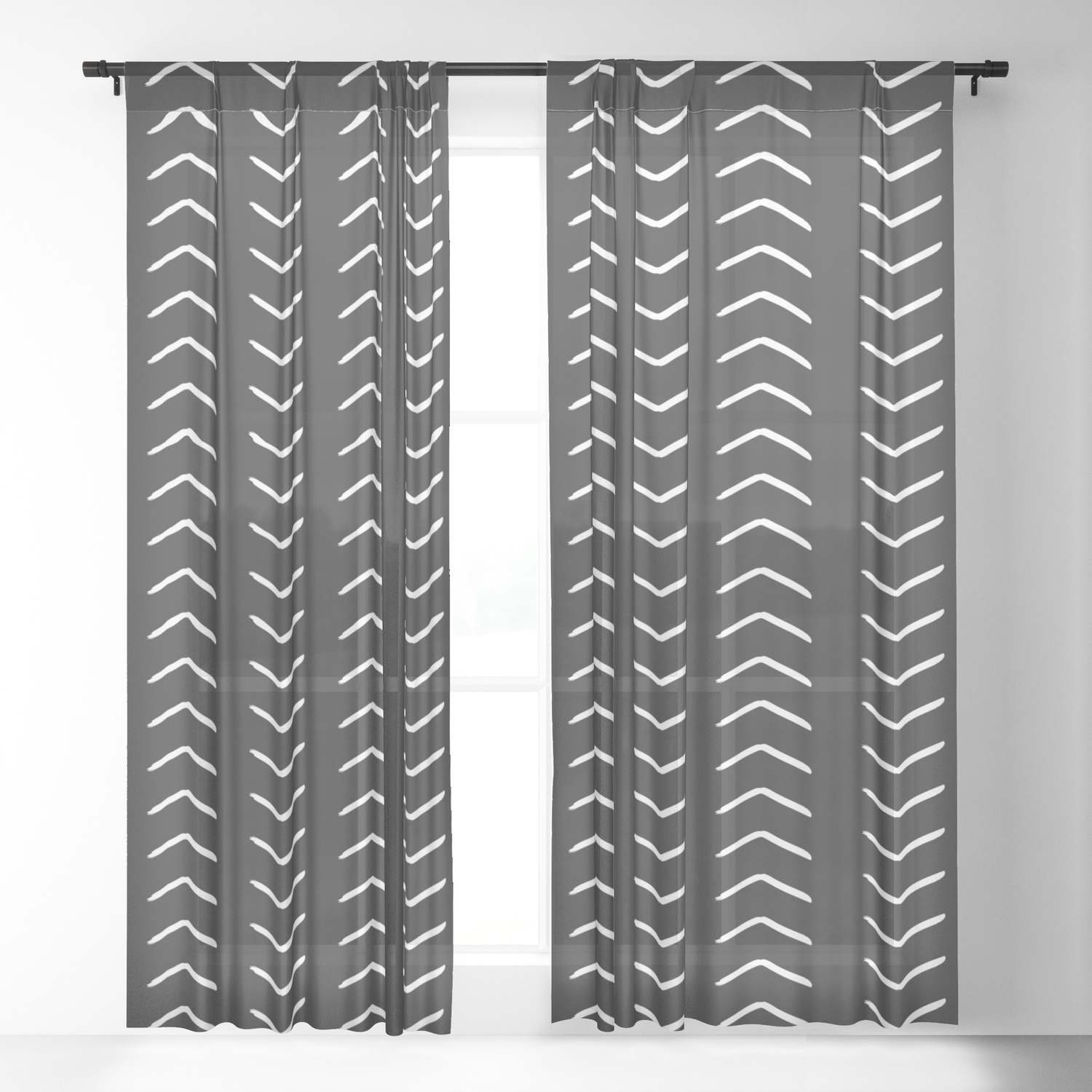 African Mudcloth Black Chevron Arrows Sheer Curtain By Hellcom