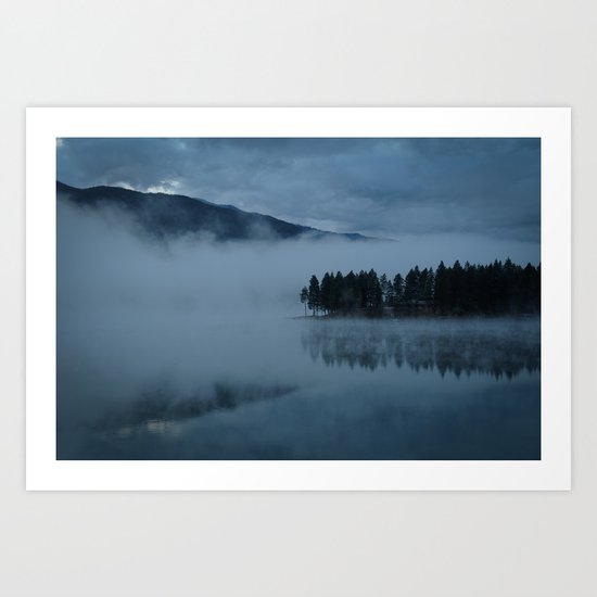 Foggy lake morning Art Print