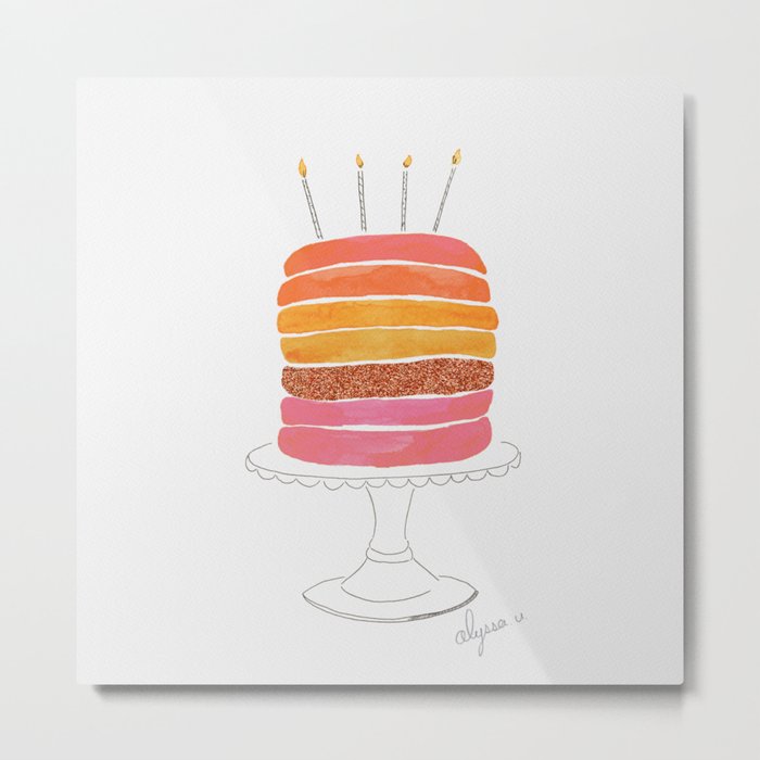 Pink Glitter Birthday Cake Metal Print