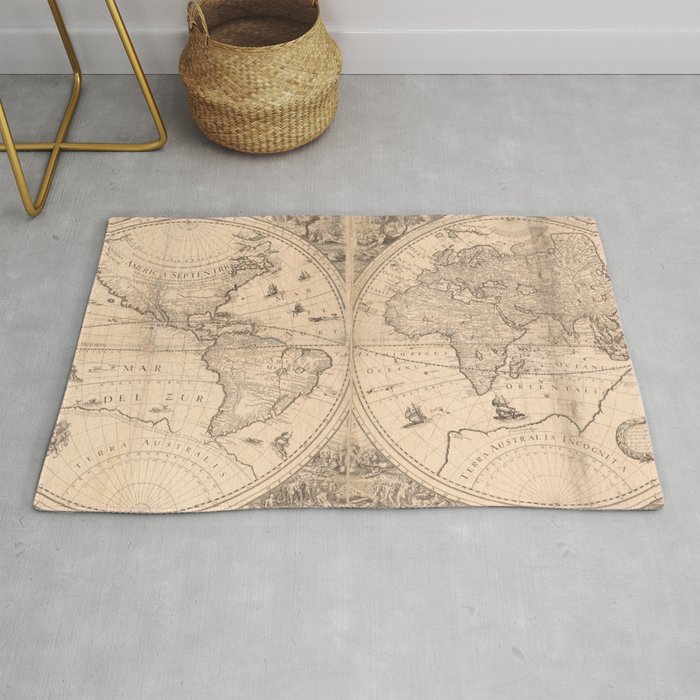Vintage Map of The World (1650) Rug