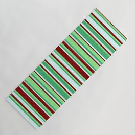 [ Thumbnail: Sea Green, Light Green, Maroon, and Light Cyan Colored Striped Pattern Yoga Mat ]