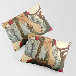 Gipsy Girl With Black Bird By Alfonse Mucha - Vintage Illustration Pillow Sham