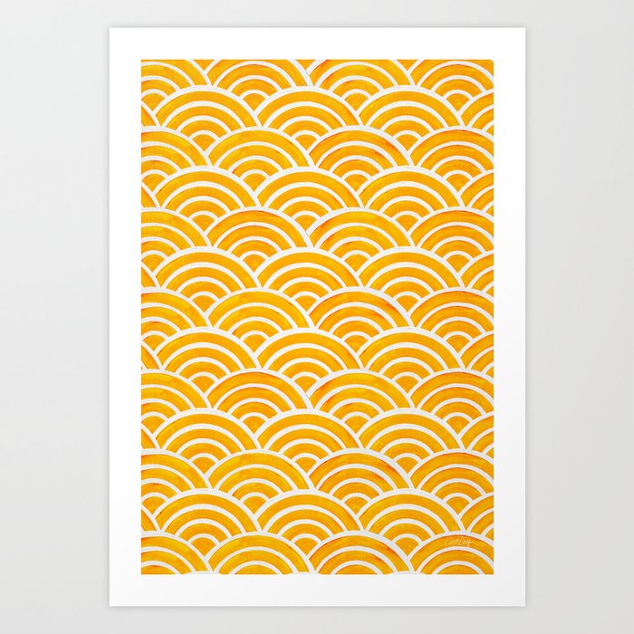 Japanese Seigaiha Wave – Marigold Palette Art Print