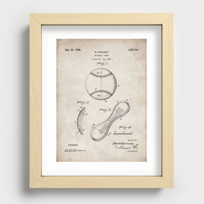 Baseball Patent - Softball Art - Antique Recessed Framed Print