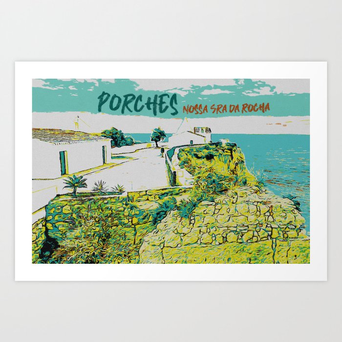 travel poster of Chapel of Nossa Senhora da Rocha in Porches, Algarve, Portugal Art Print