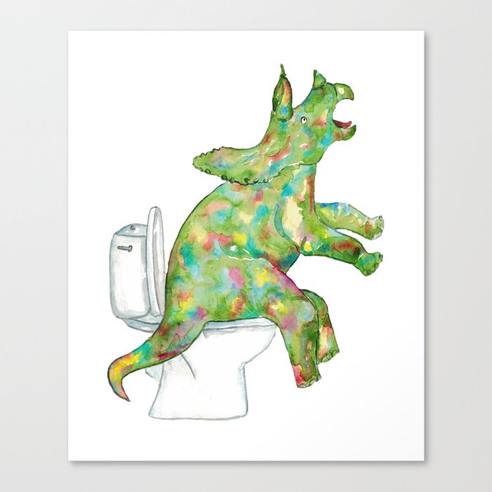  Triceratops in the bathroom dinosaur painting watercolour Canvas Print