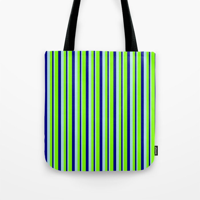 Powder Blue, Dark Blue, and Chartreuse Colored Lines Pattern Tote Bag