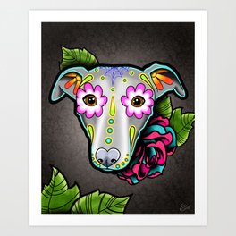 Greyhound - Whippet - Day of the Dead Sugar Skull Dog Art Print