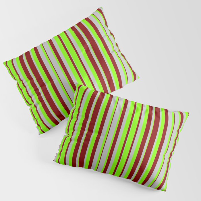Grey, Chartreuse, and Maroon Colored Striped Pattern Pillow Sham