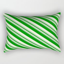 [ Thumbnail: Dark Sea Green, Green & Beige Colored Stripes/Lines Pattern Rectangular Pillow ]