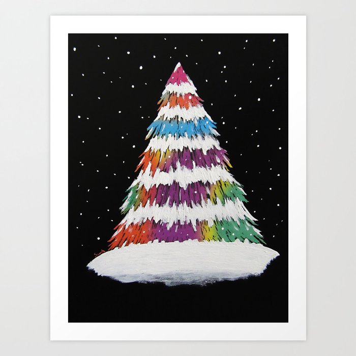 rainbow Christmas tree with snow Art Print