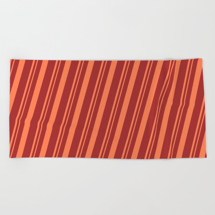 Brown and Coral Colored Pattern of Stripes Beach Towel
