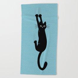 Black Cat Hanging On | Funny Cat Beach Towel