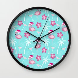 Flamingos and Martinis Wall Clock | Digital, Flamingo, Pillow, Graphicdesign, Beach, Towel, Cocktails, Holiday, Coastalchristmas, Tropical 