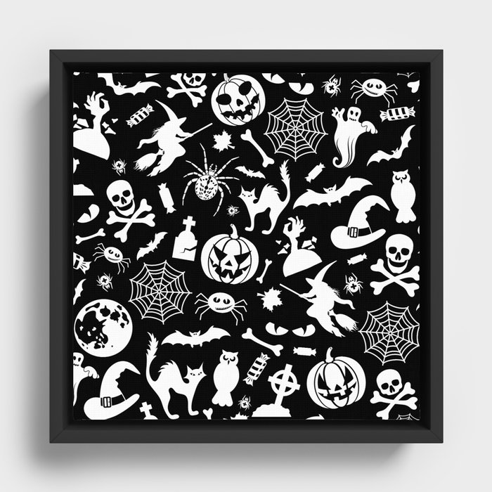 Seamless Halloween Pattern Framed Canvas