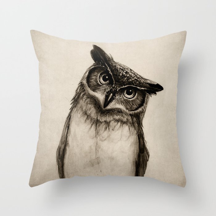 Owl Sketch Throw Pillow