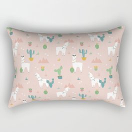 Summer Llamas on Pink Rectangular Pillow