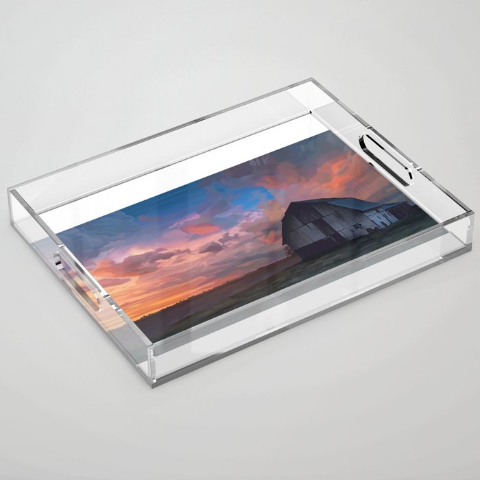 Midwestern Farm at Sunset Acrylic Tray