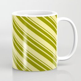 [ Thumbnail: Tan & Green Colored Striped Pattern Coffee Mug ]