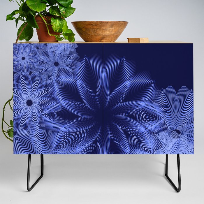 Cool Dark Blue Abstract Floral  Credenza